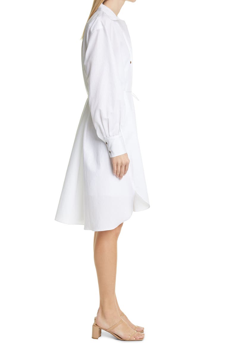 Tonal Stripe Long Sleeve Cotton & Linen Shirtdress, Alternate, color, WHITE/ WHITE