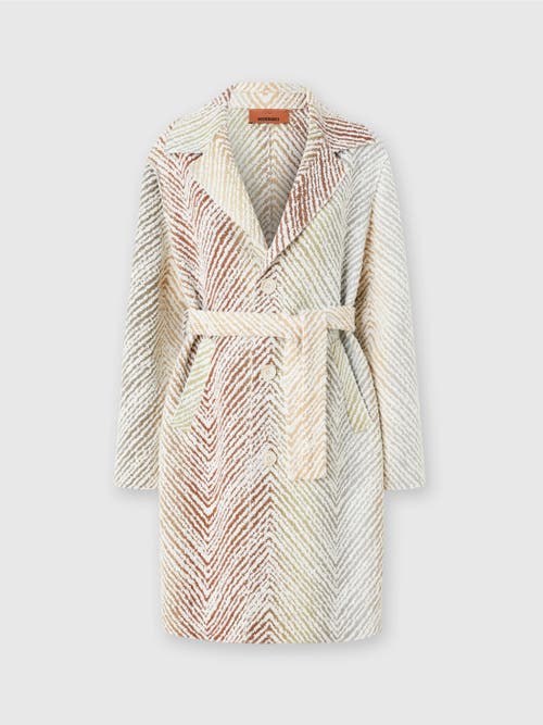 Missoni Single-breasted Coat In Fabric With 3d Zig Zag Pattern In White & Multicoloured