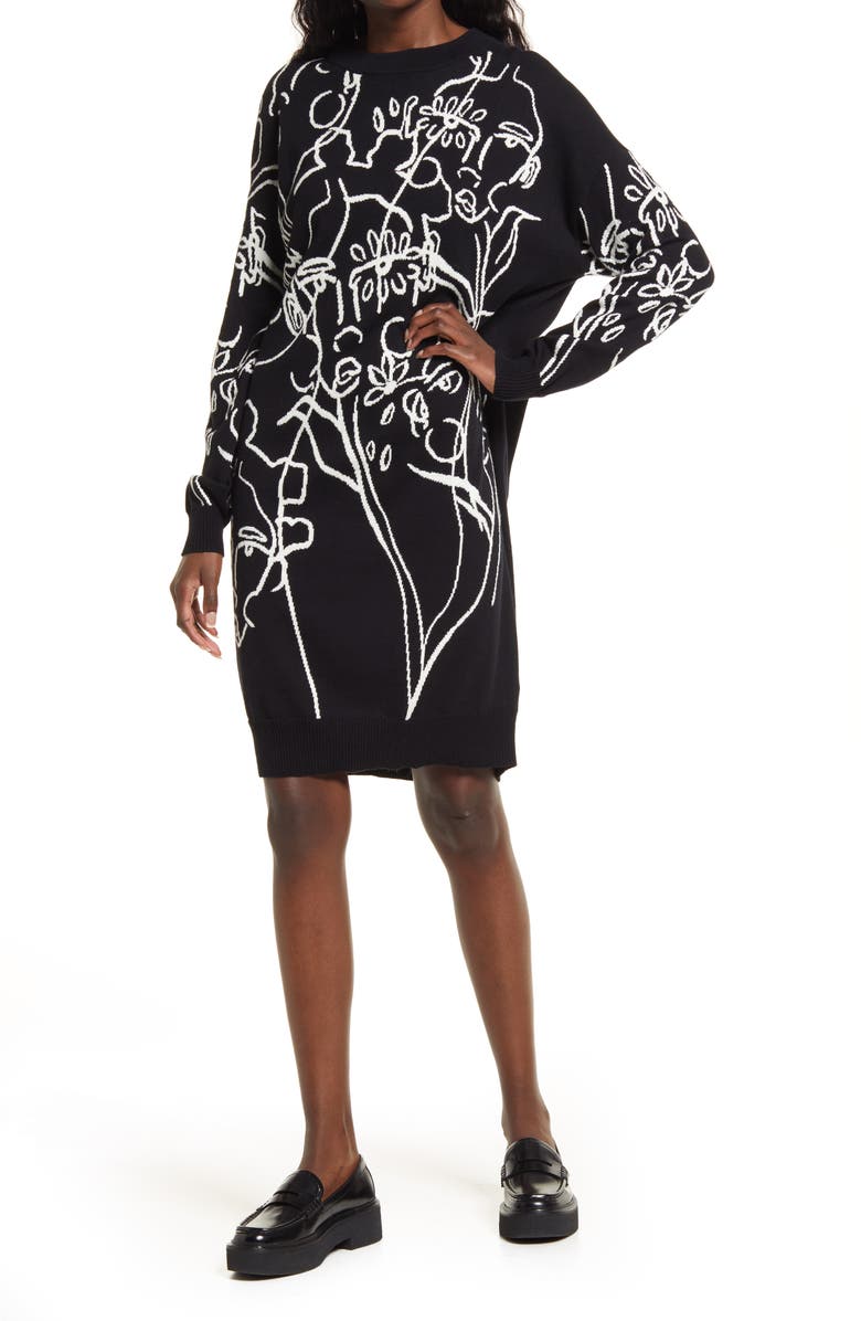 Nordstrom Cristina Martinez Intarsia Floral Long Sleeve Sweater Dress, Main, color,