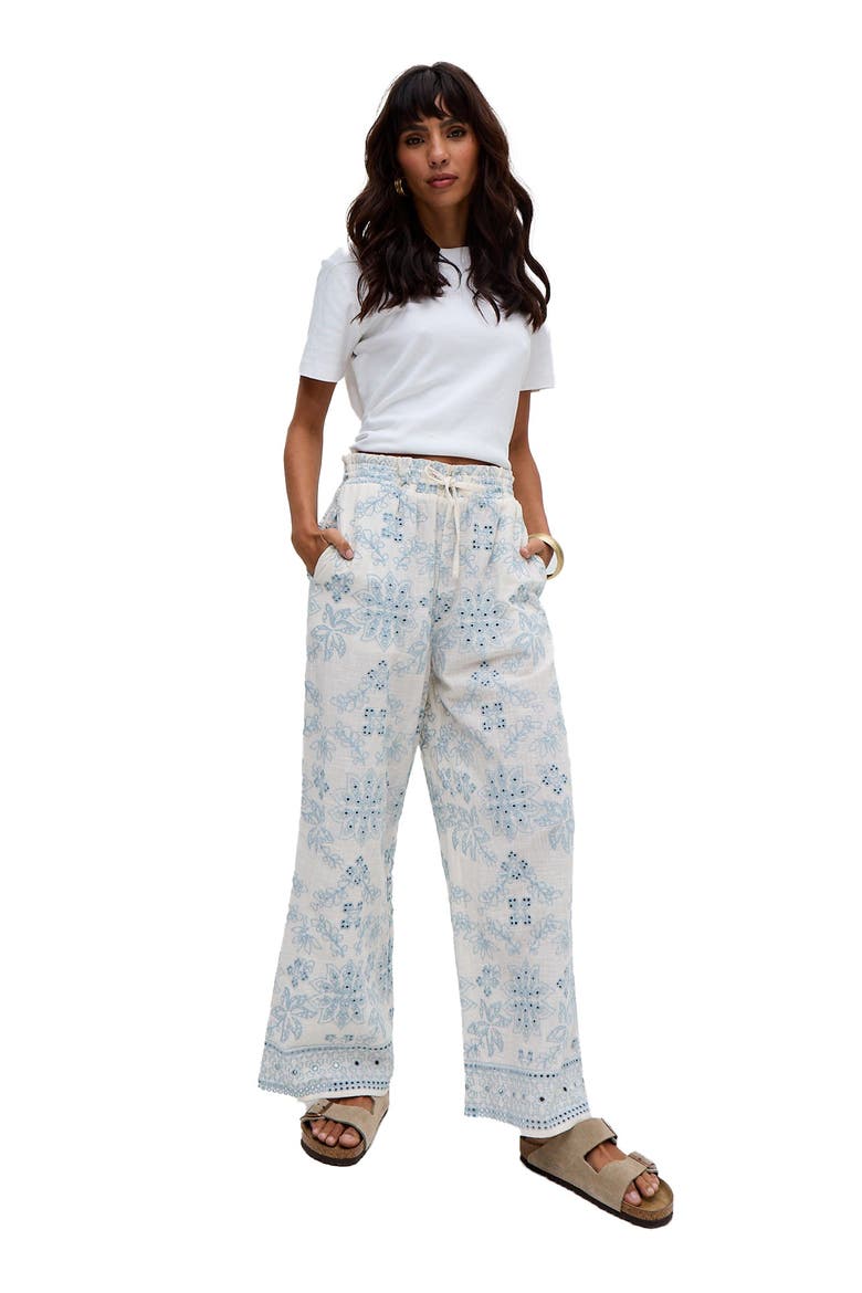 Cherice Wide leg All Over Embroidered Trouser, Alternate, color, Cream