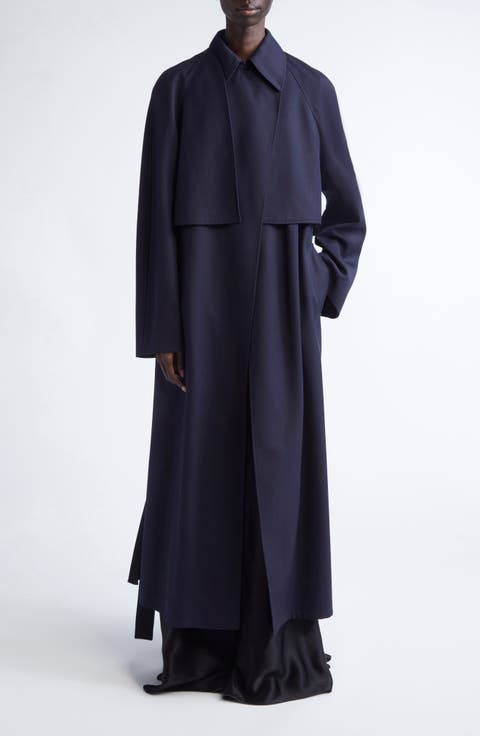 Lennox Belted Pleated Trench Coat with Detachable Sleeves