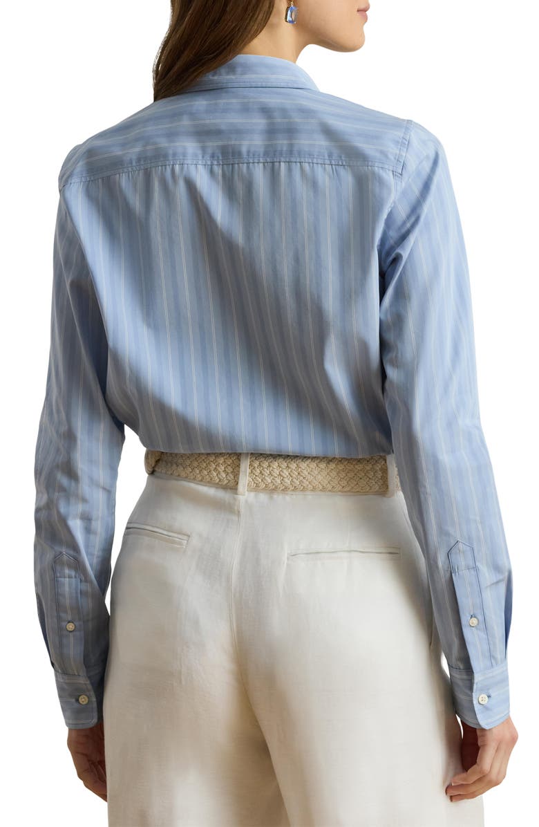 Lauren Ralph Lauren Stripe Cotton Broadcloth Button-Up Shirt, Alternate, color, Blue/ White Multi