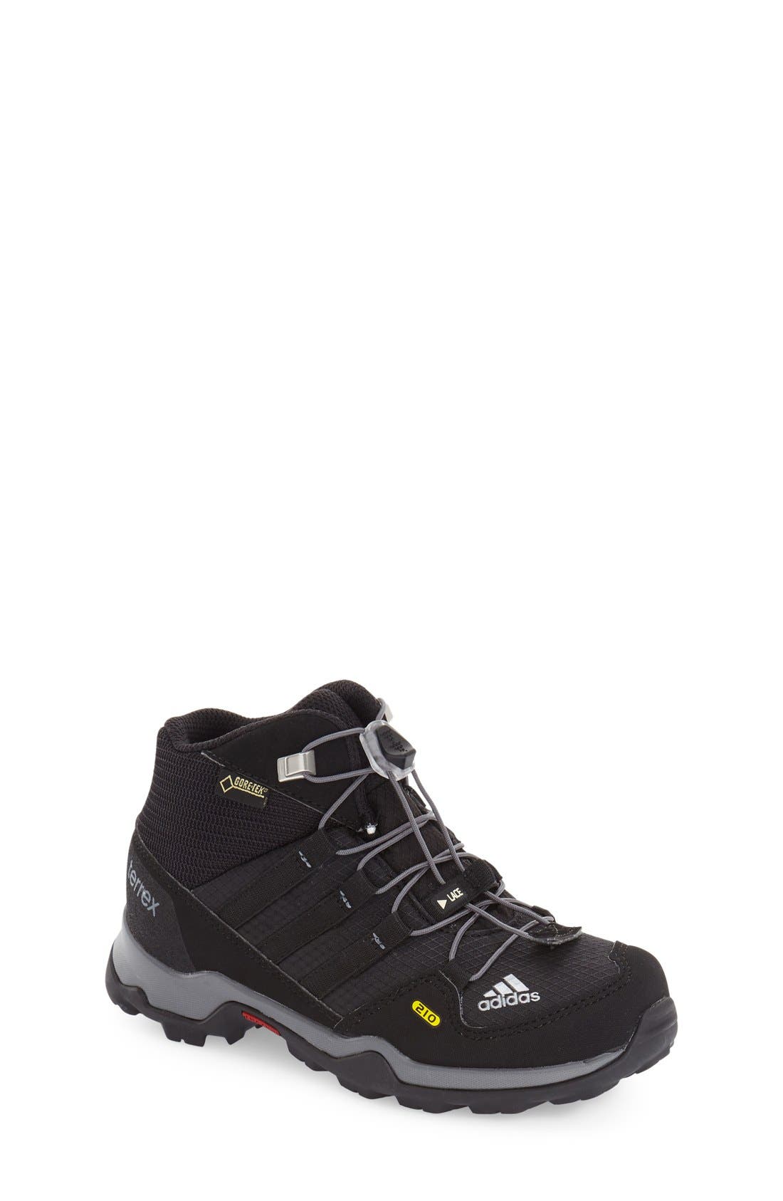 'Terrex Mid Gore-Tex' Hiking Shoe, Main, color, BLACK/ BLACK/ VISTA GREY