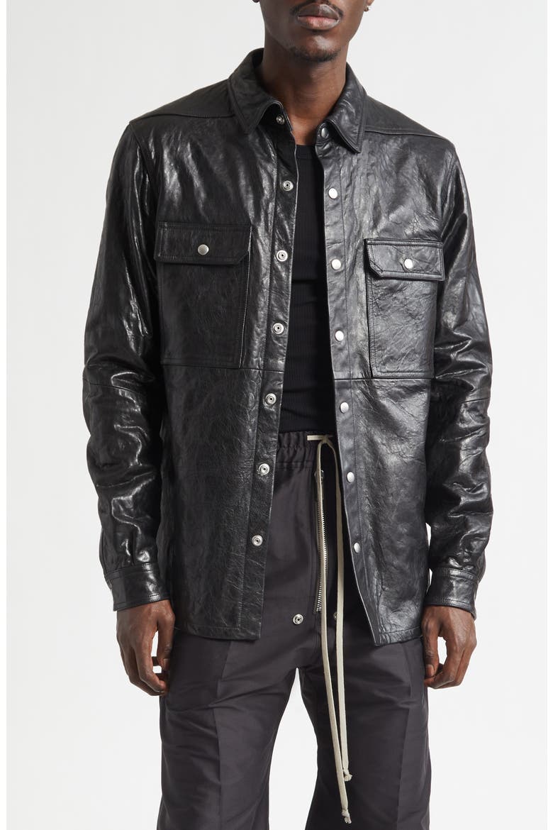 Pelle Leather Shirt Jacket, Main, color, BLACK