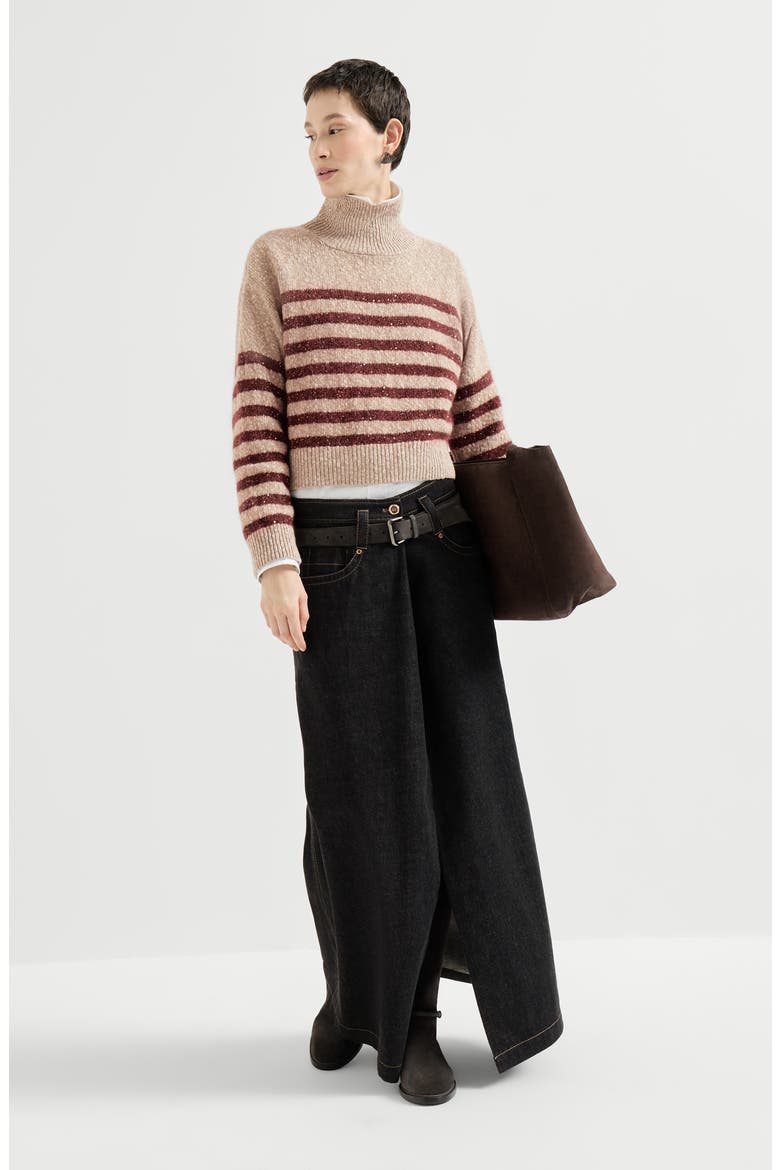 No-fade denim five-pocket skirt with monili, Alternate, color, Black