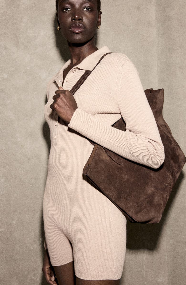 MANGO Polo Long Sleeve Rib Romper, Alternate, color, Medium Brown