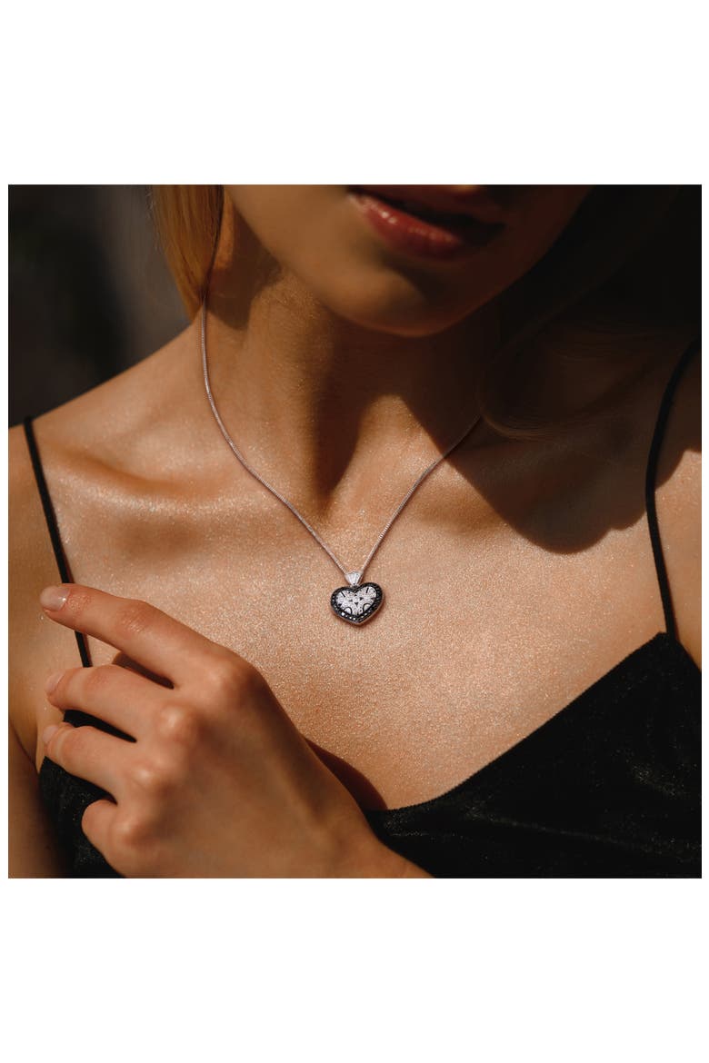 Set of 2 Sterling Silver Pavé Diamond Heart Necklaces - 0.12ct., Alternate, color, WHITE