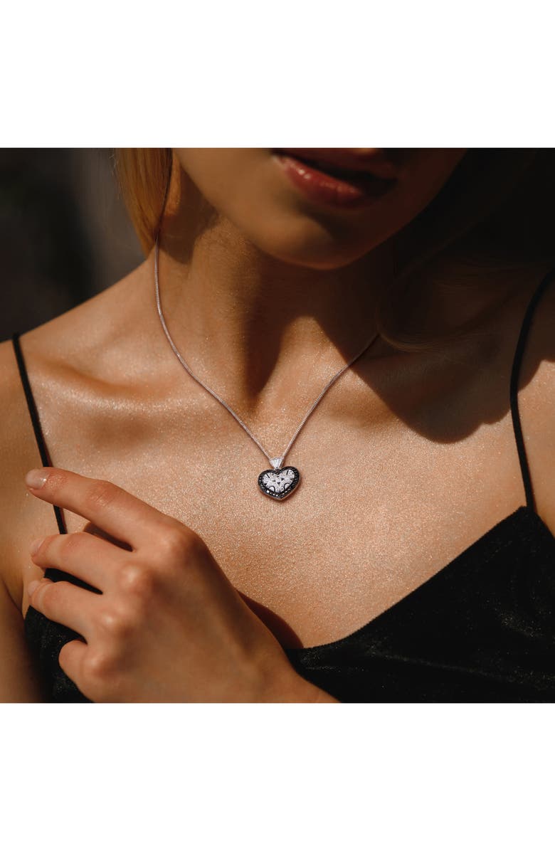 DELMAR Set of 2 Sterling Silver Pavé Diamond Heart Necklaces - 0.12ct., Alternate, color, White