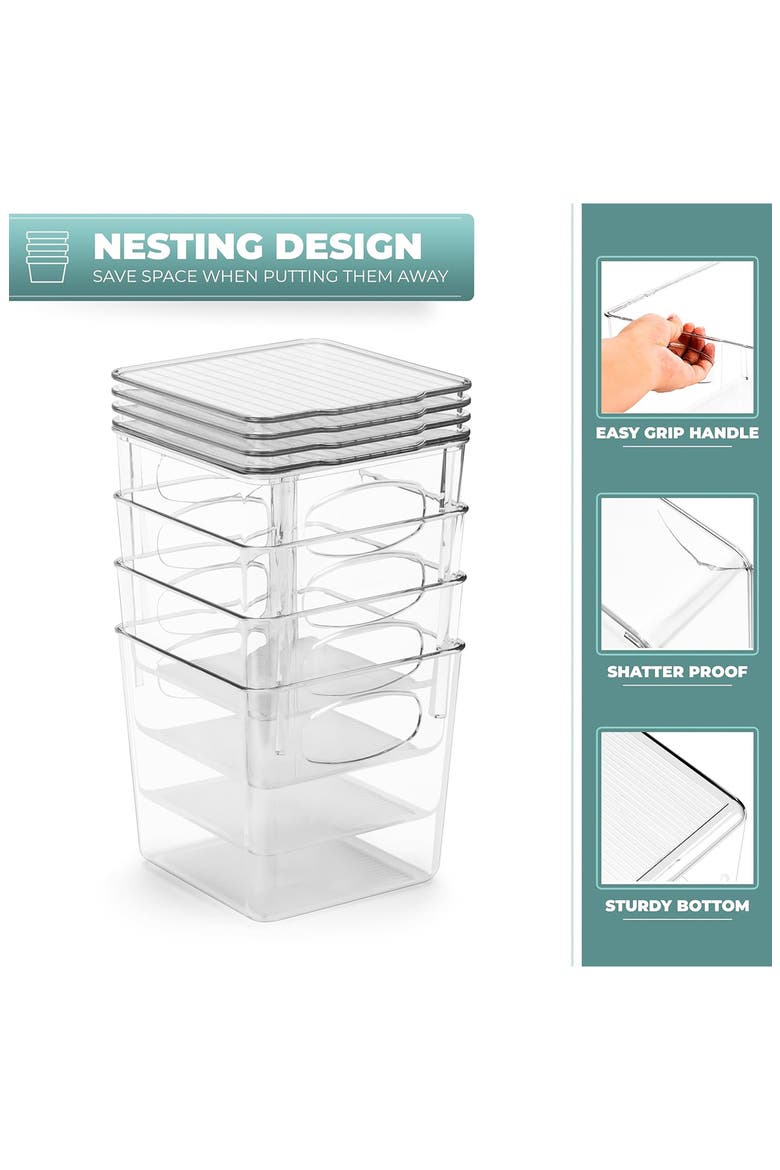 Set of 4 Small Stackable Bins, Alternate, color, CLEAR