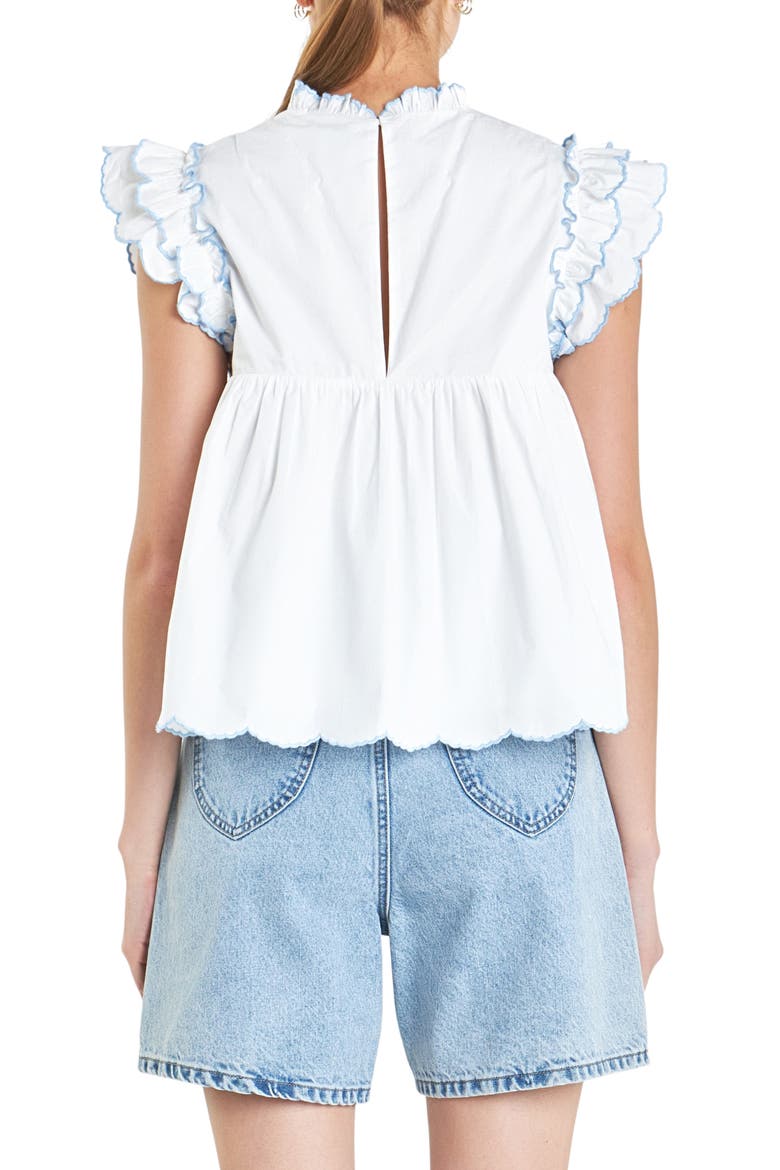 Scallop Ruffle Cotton Top, Alternate, color, WHITE