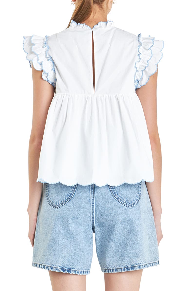 English Factory Scallop Ruffle Cotton Top, Alternate, color, White