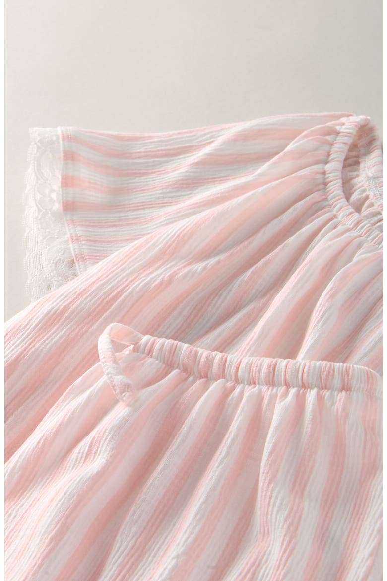 Kids' Lace Trim Shirt & Shorts, Alternate, color, WHITE- PINK NOVA STRIPE