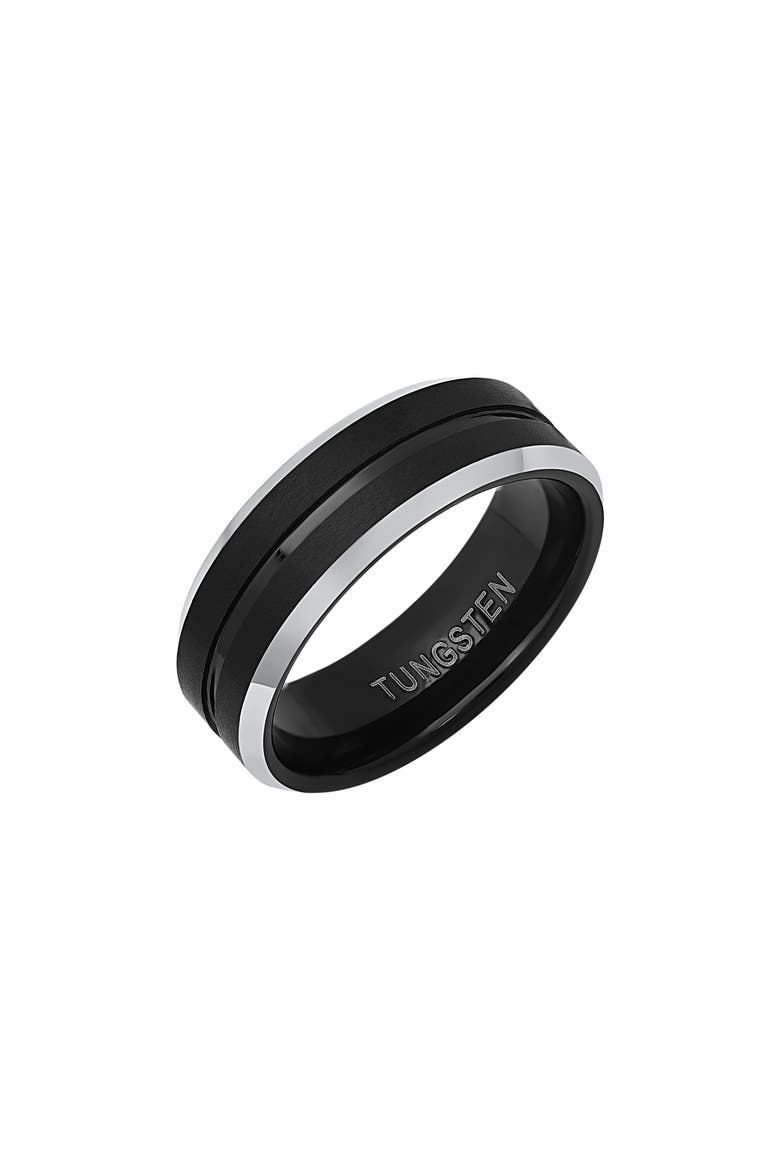 Men's Two-Tone Tungsten Ring, Main, color, SILVER/ BLACK