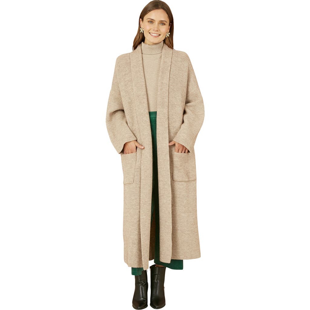 Yumi Knitted Maxi Cardigan With Pockets In Neutral