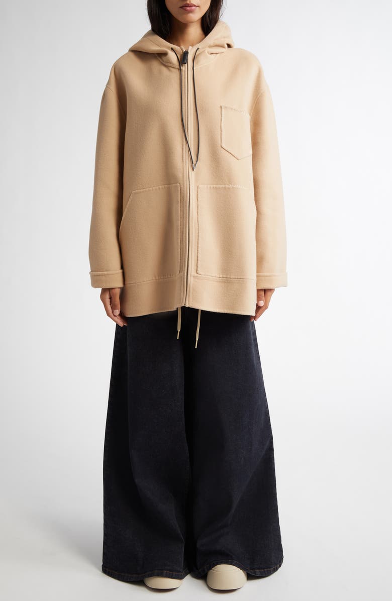 Marni Oversize Virgin Wool & Cashmere Hooded Parka, Alternate, color, Light Camel