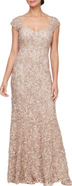 Alex Evenings Soutache Sequin Lace A-Line Gown with Wrap