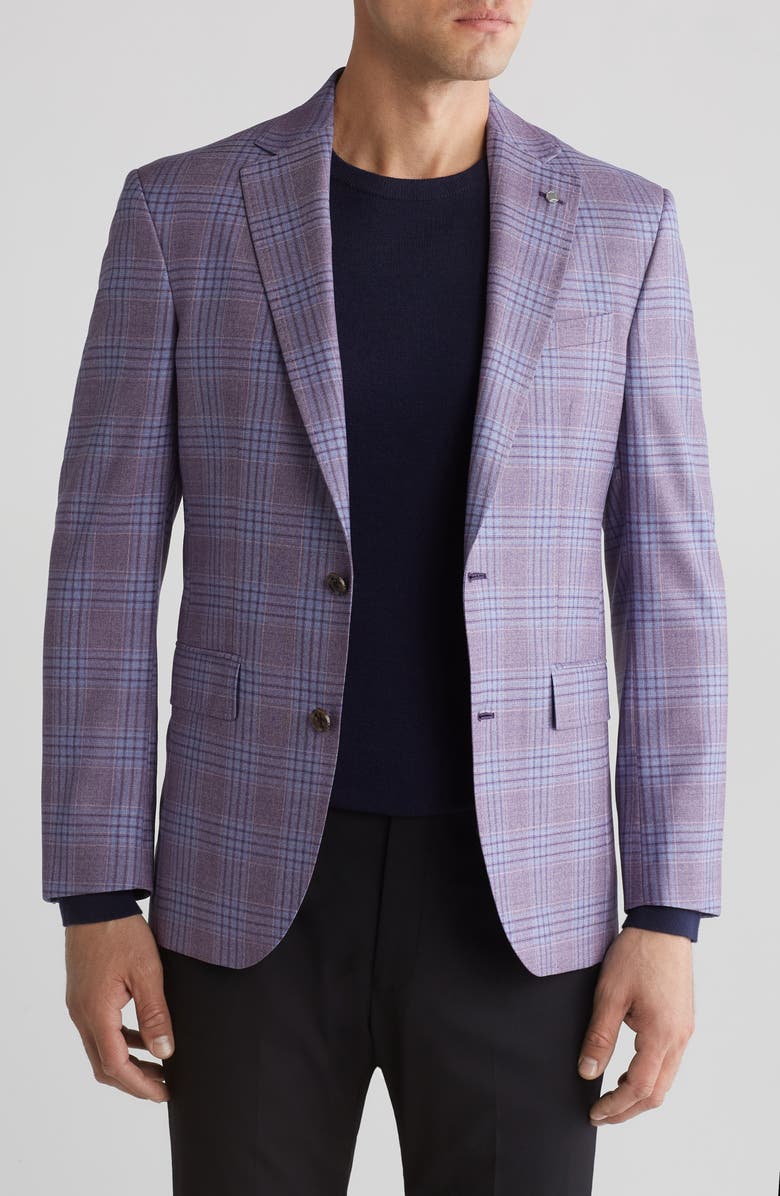 Ted Baker London Jay Slim Fit Windowpane Check Blazer, Main, color, Berry