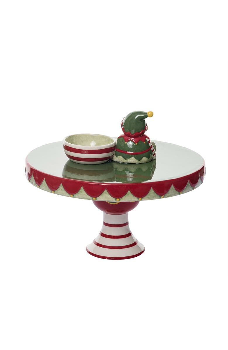 Transpac Holiday Santa
s Elf Pedestal Dip Bowl Set of 2 Festive Trays, Alternate, color, Multi