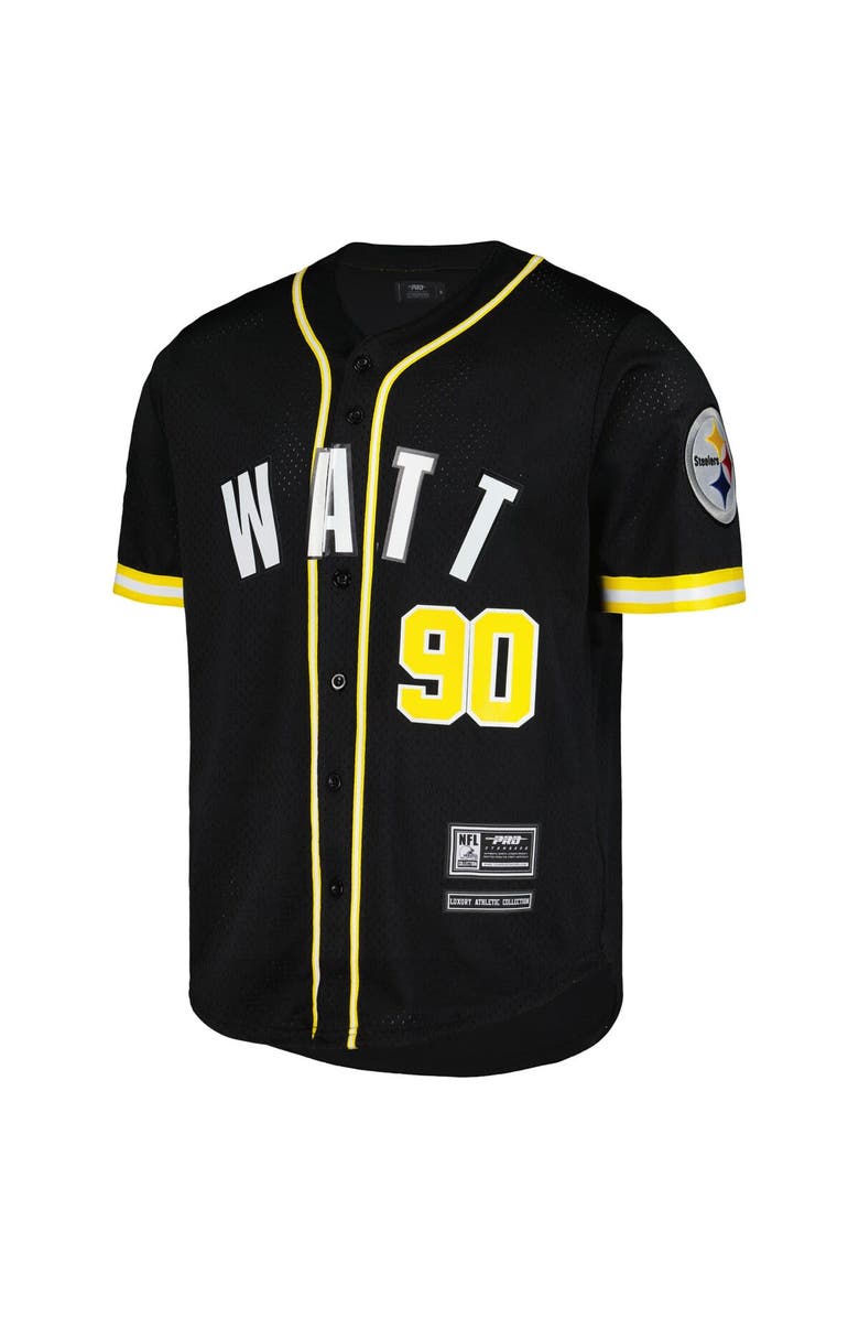 PRO STANDARD Men's Pro Standard T.J. Watt Black Pittsburgh Steelers Mesh Baseball Button-Up T-Shirt, Alternate, color, Black