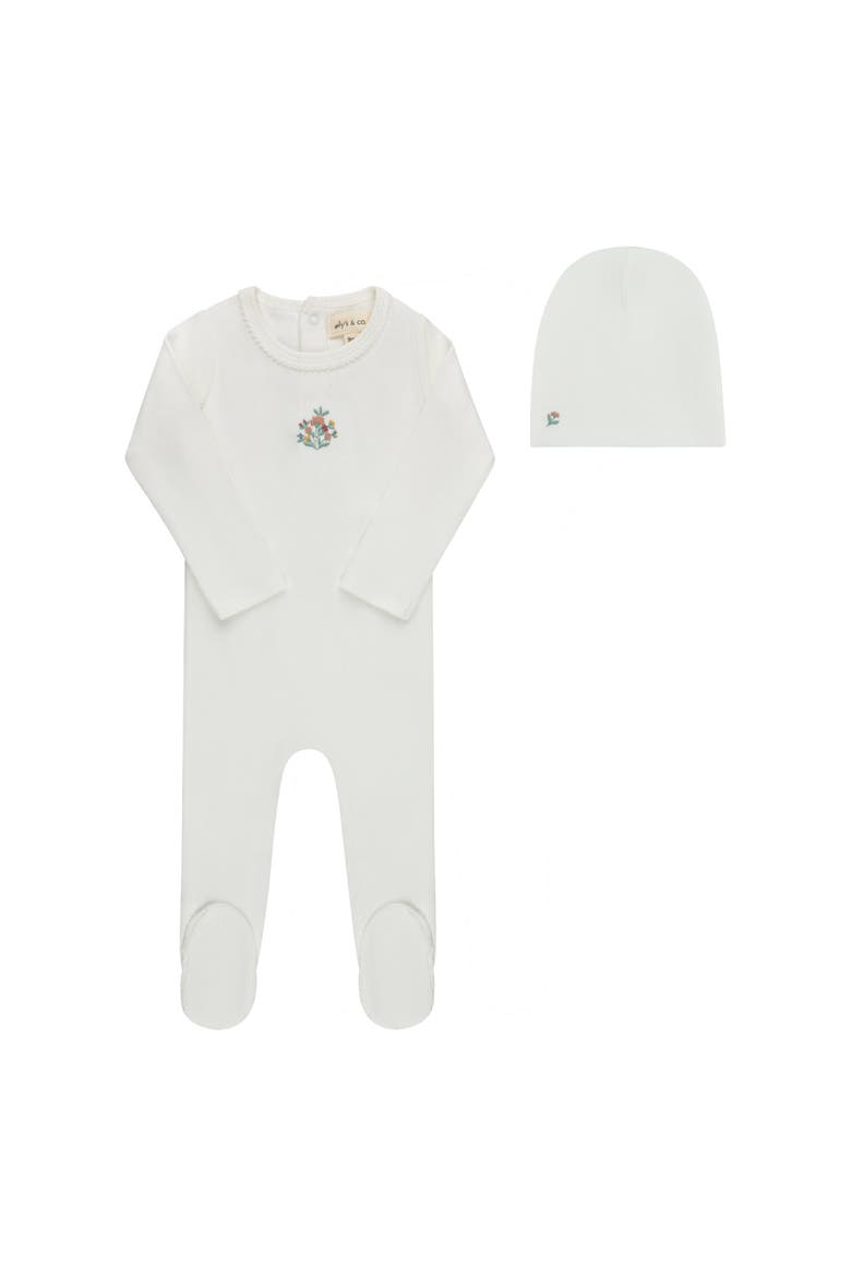 Floral Embroidered Collection - Footie + Beanie for Baby Girl, Main, color, Ivory
