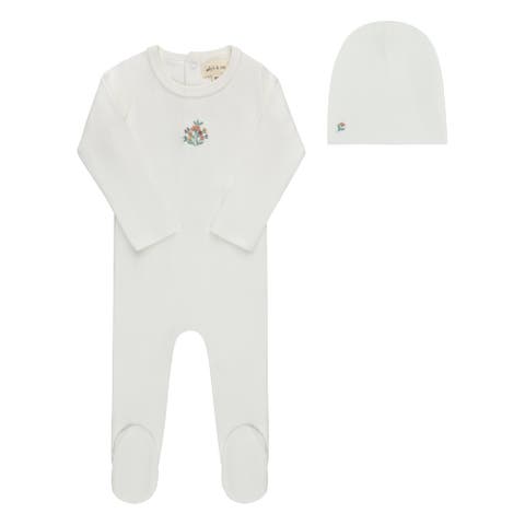 Floral Embroidered Collection - Footie + Beanie for Baby Girl