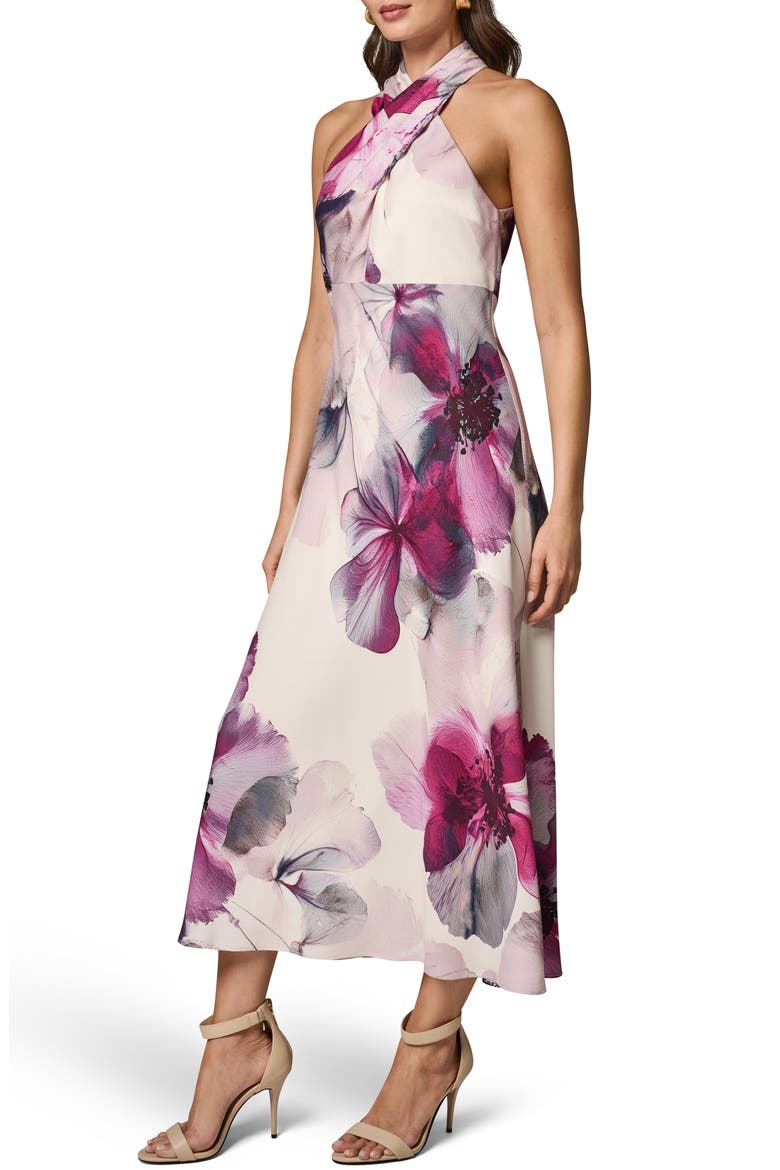 Floral Halter Midi Dress, Alternate, color, SANGRIA MULTI