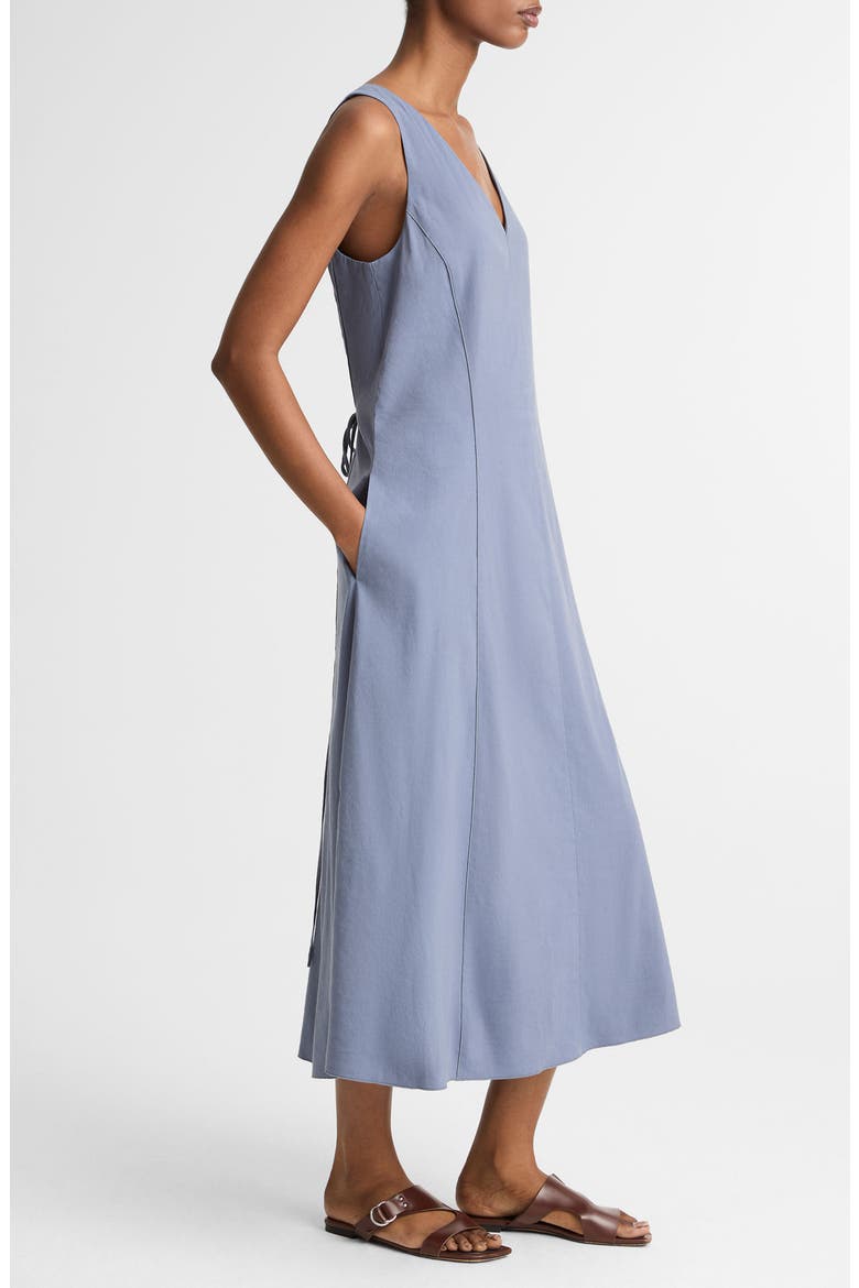 Tie Back Sleeveless Linen Blend Maxi Dress, Alternate, color, AZUL