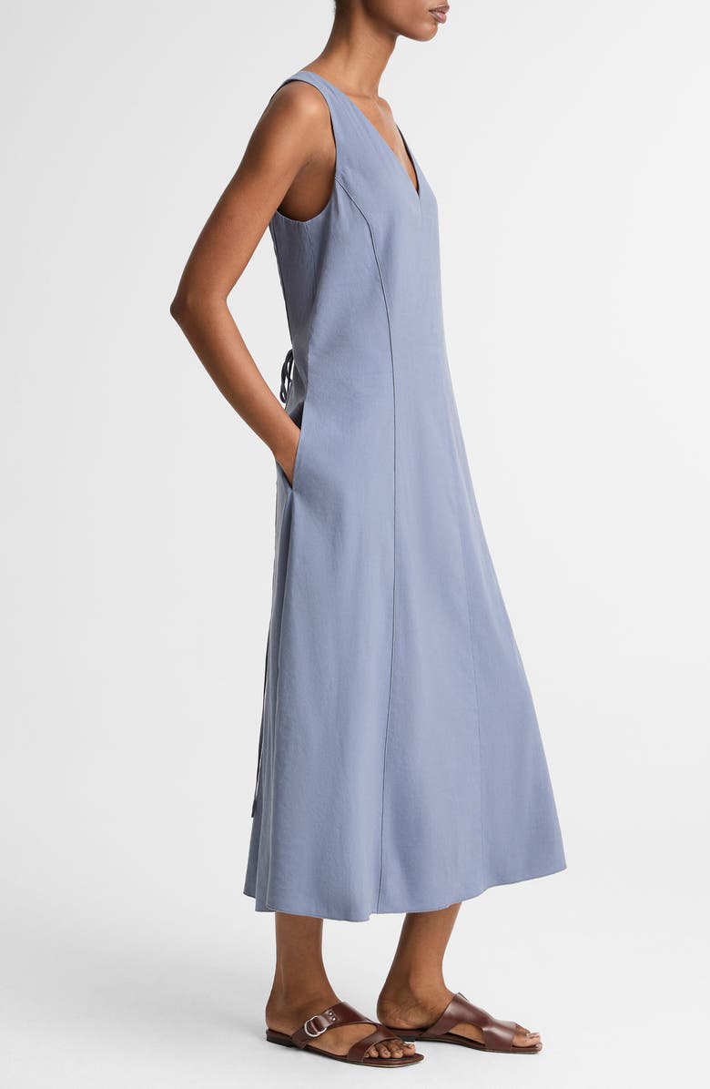 Vince Tie Back Sleeveless Linen Blend Maxi Dress, Alternate, color, Azul