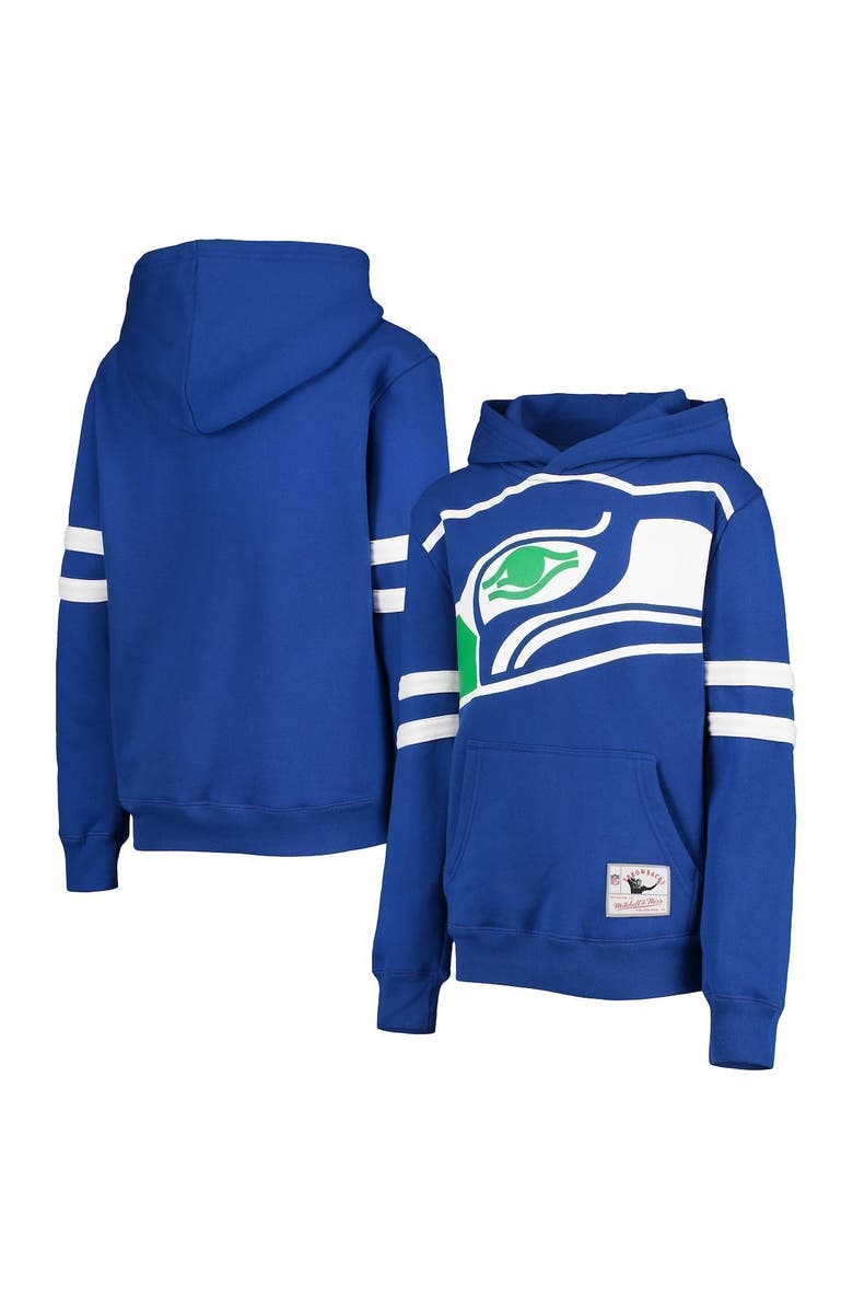 Mitchell & Ness Youth Mitchell & Ness Royal Seattle Seahawks Big Face Pullover Hoodie, Main, color, 