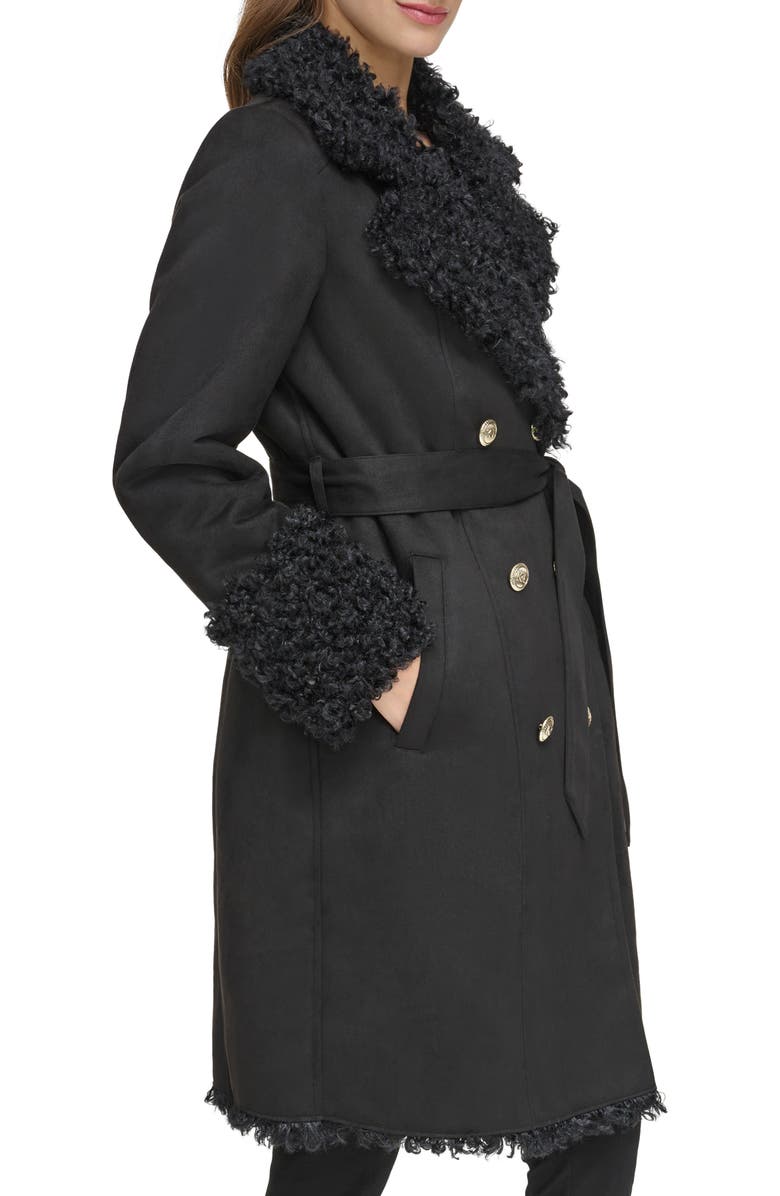 KARL LAGERFELD PARIS Faux Shearling Double Breasted Coat, Alternate, color, 