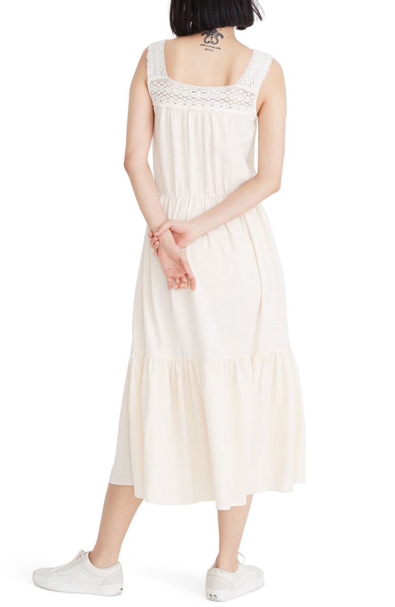 Madewell Crochet Strap Tiered Midi Dress, Alternate, color,