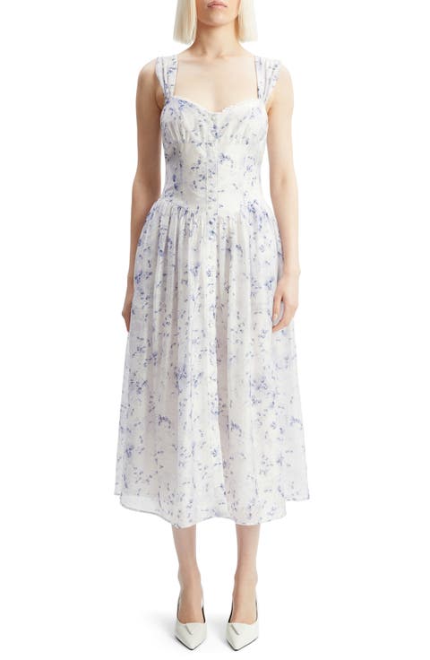 Malea Floral Print Corset Bodice Midi Dress