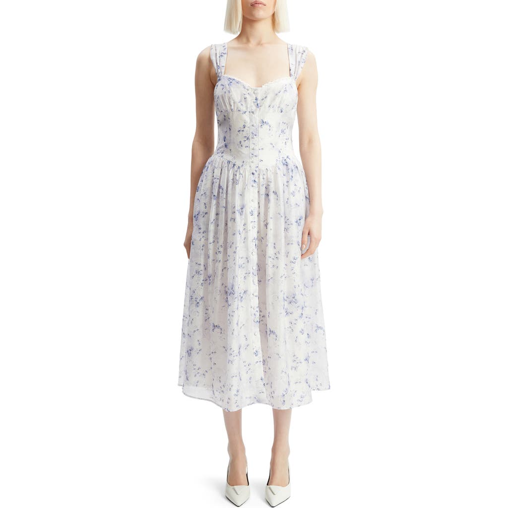 Bardot Malea Floral Print Corset Bodice Midi Dress In Blue Floral