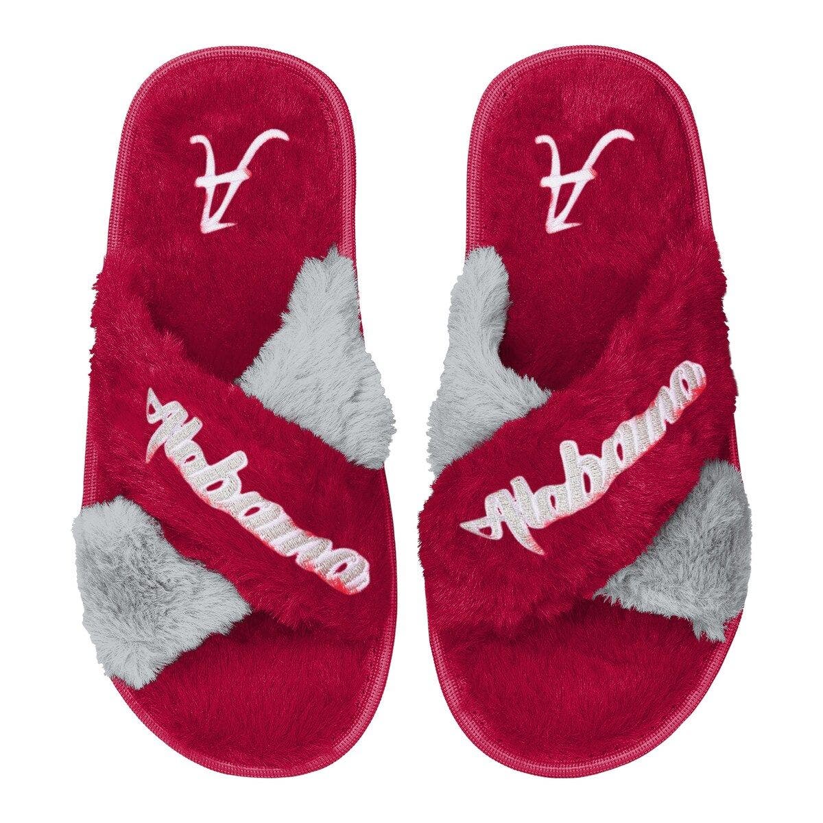 FOCO Women's FOCO Crimson Alabama Crimson Tide Two-Tone Crossover Faux Fur Slide Slippers, Alternate, color, 