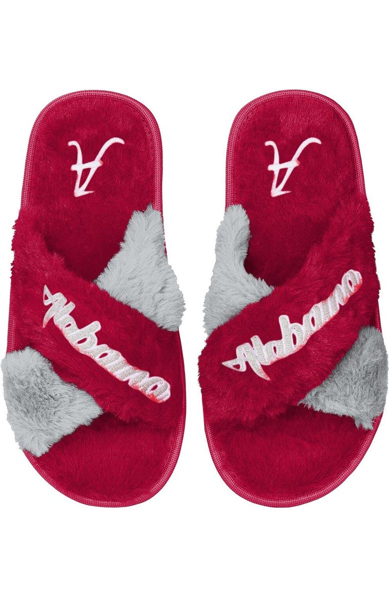 FOCO Women's FOCO Crimson Alabama Crimson Tide Two-Tone Crossover Faux Fur Slide Slippers, Alternate, color,