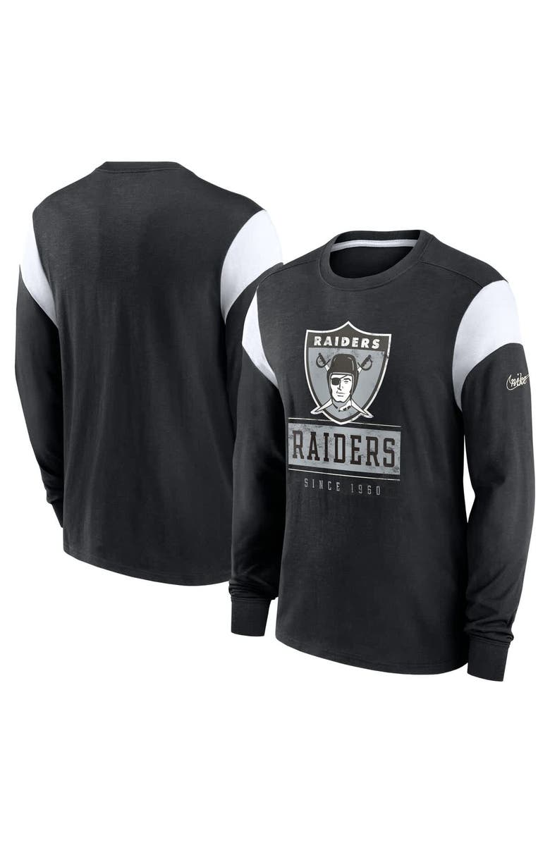 Nike Men's Nike Heather Black Oakland Raiders Rewind Playback Helmet Long Sleeve T-Shirt, Main, color, Heather Black
