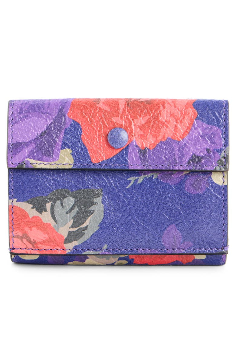 Acne Studios Flower Print Leather Trifold Wallet, Alternate, color, Violet Purple