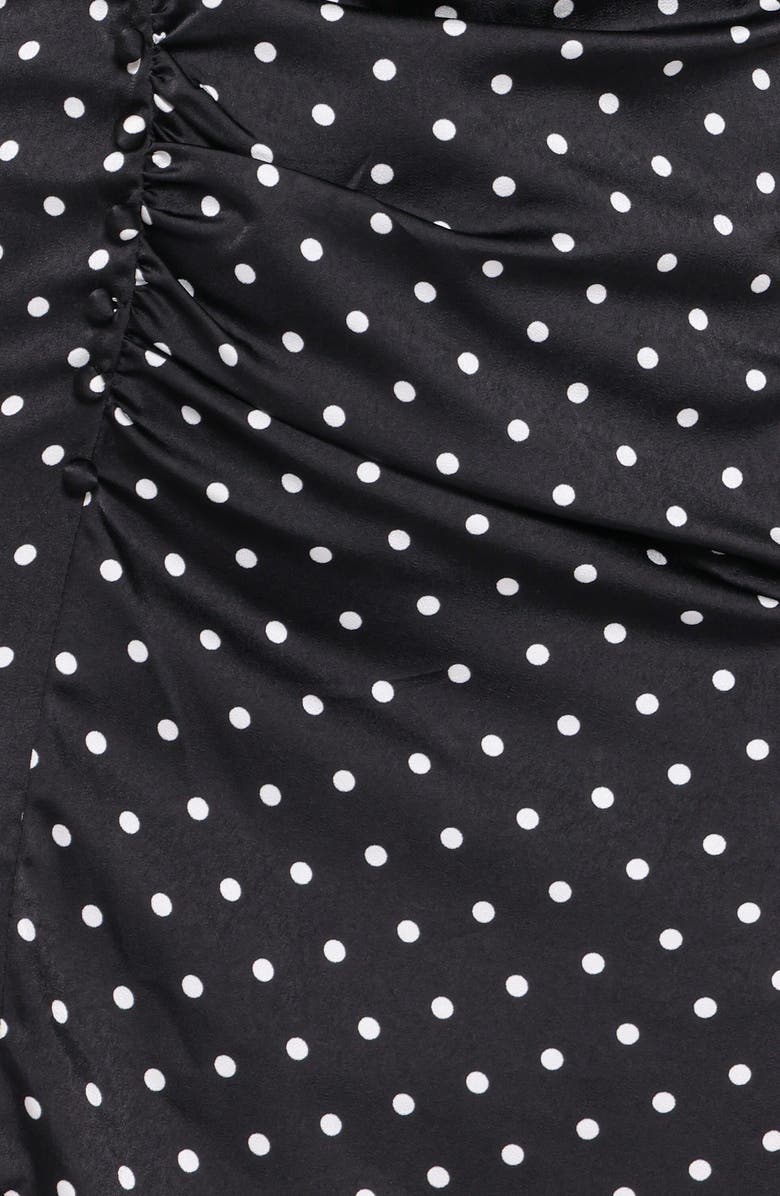 Petal & Pup Lisbeth Polka Dot Cap Sleeve Satin Midi Dress, Alternate, color, Black Polka Dot