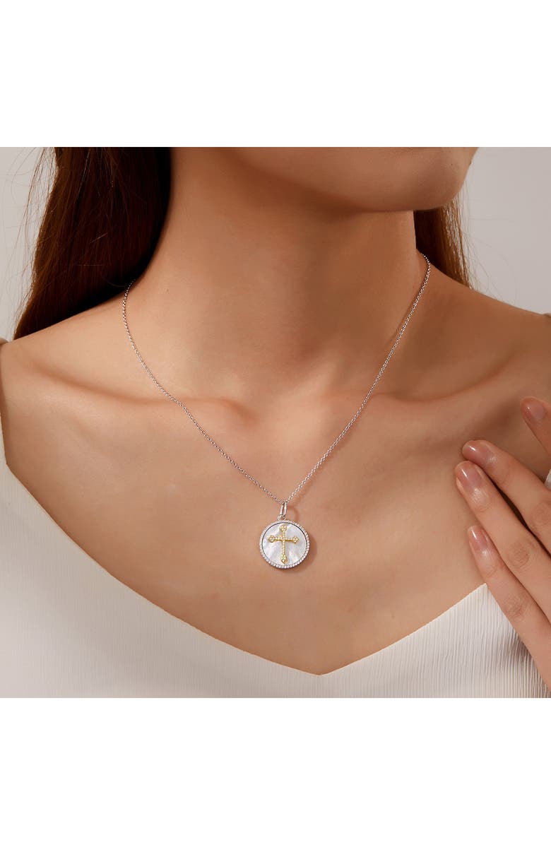 Lafonn Simulated Diamond & Mother-of-Pearl Cross Pendant Necklace, Alternate, color,