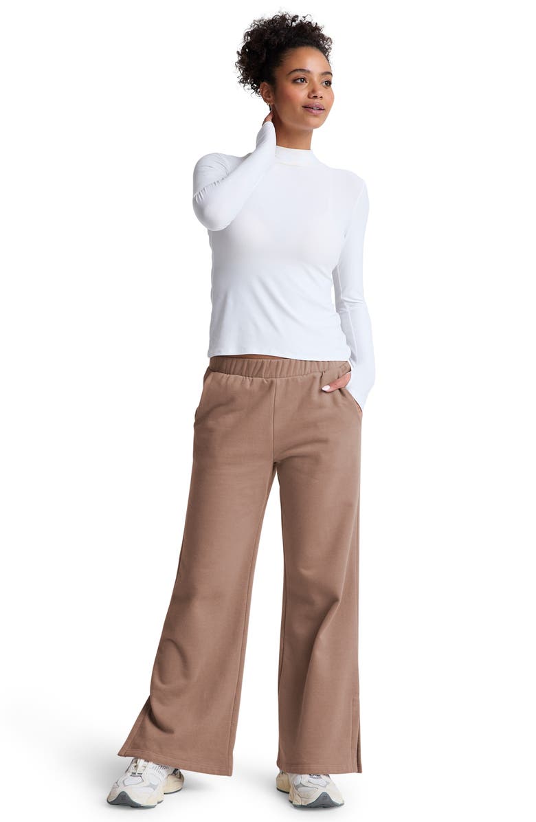 Beyond Yoga Open Ended Mid Rise Wide Leg Pants, Alternate, color, Desert Sand