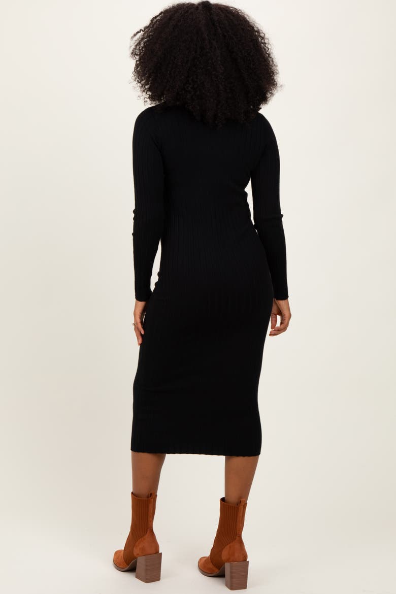 Mock Neck Ribbed Sweater Dress, Alternate, color, Black