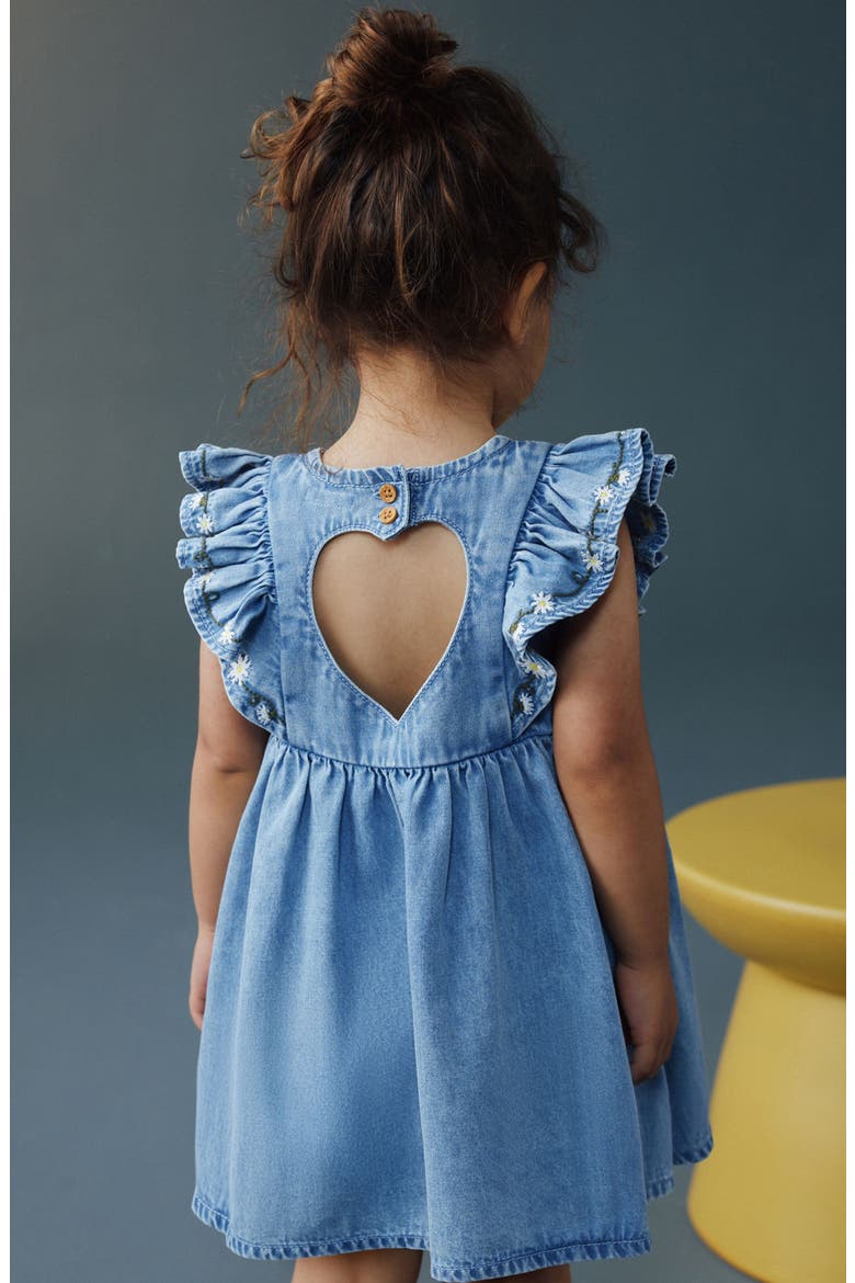 Kids' Daisy Embroidered Denim Dress, Alternate, color, BLUE