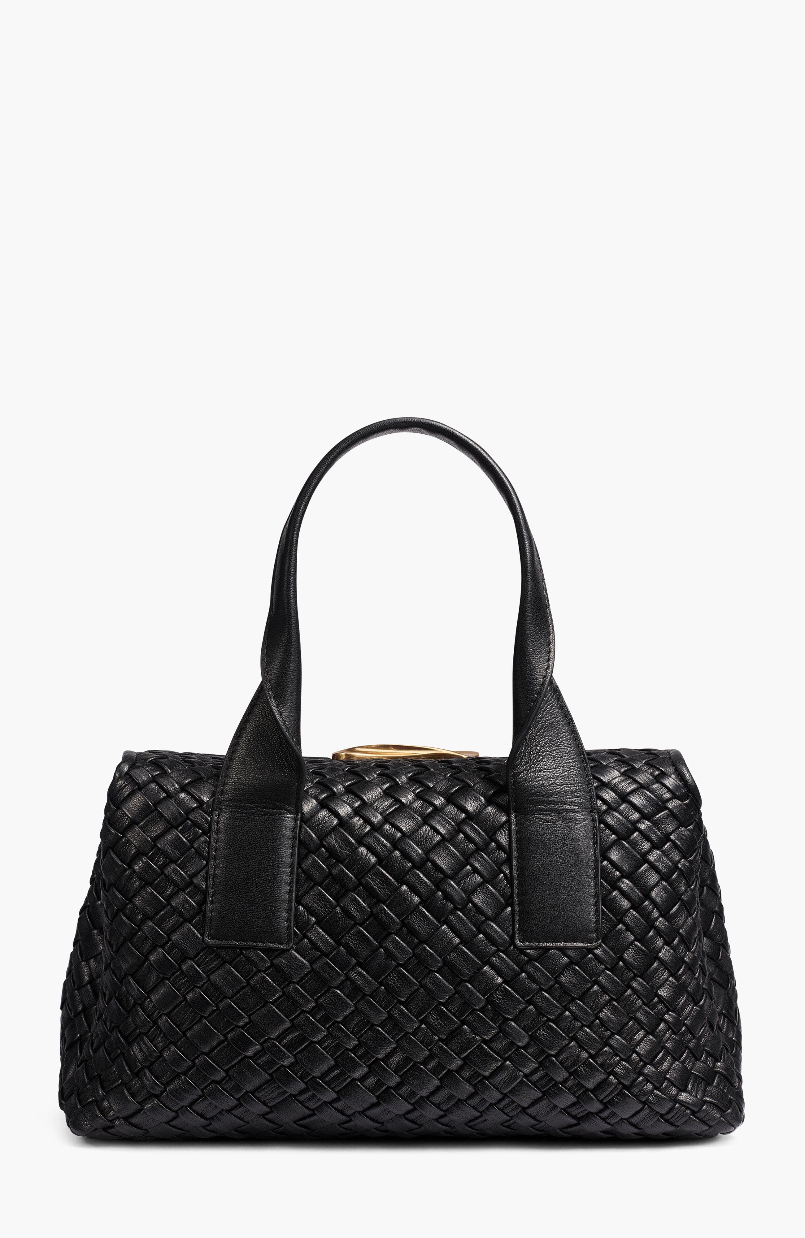 Donna Karan New York Amagansett Woven Leather Satchel, Alternate, color, Blk/Gold