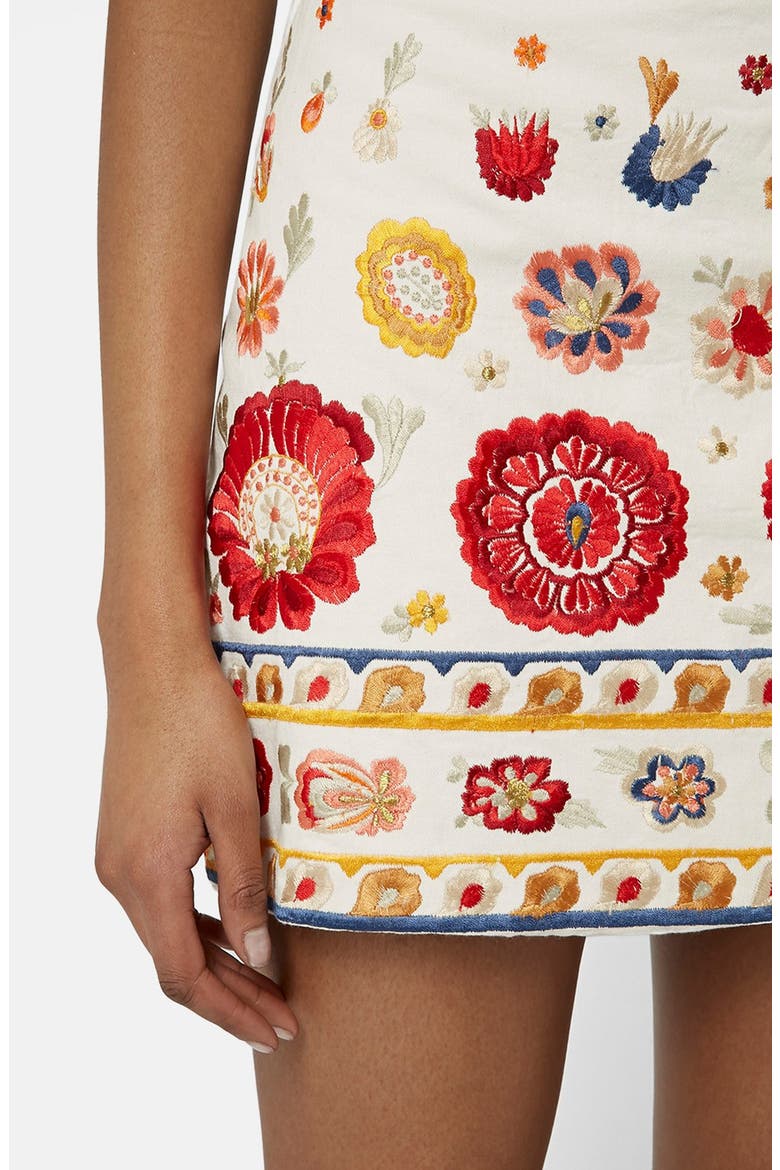 'Troubadour' Embroidered Miniskirt, Alternate, color, CREAM