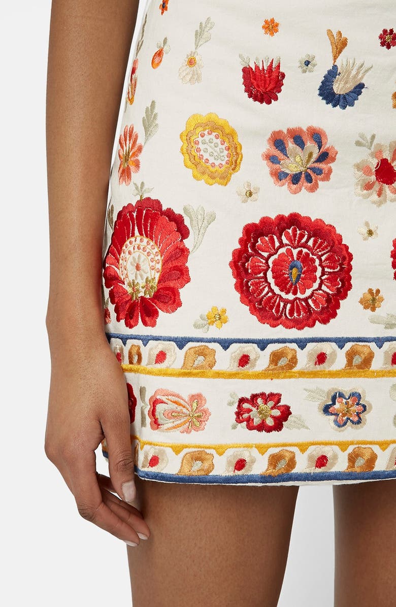 Topshop 'Troubadour' Embroidered Miniskirt, Alternate, color, 