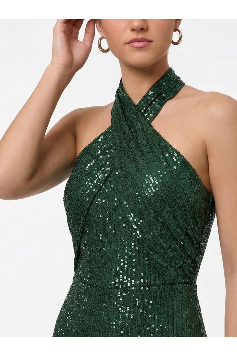 Goddess Sleeveless Sequin Jumpsuit, Alternate, color, Green Pasture