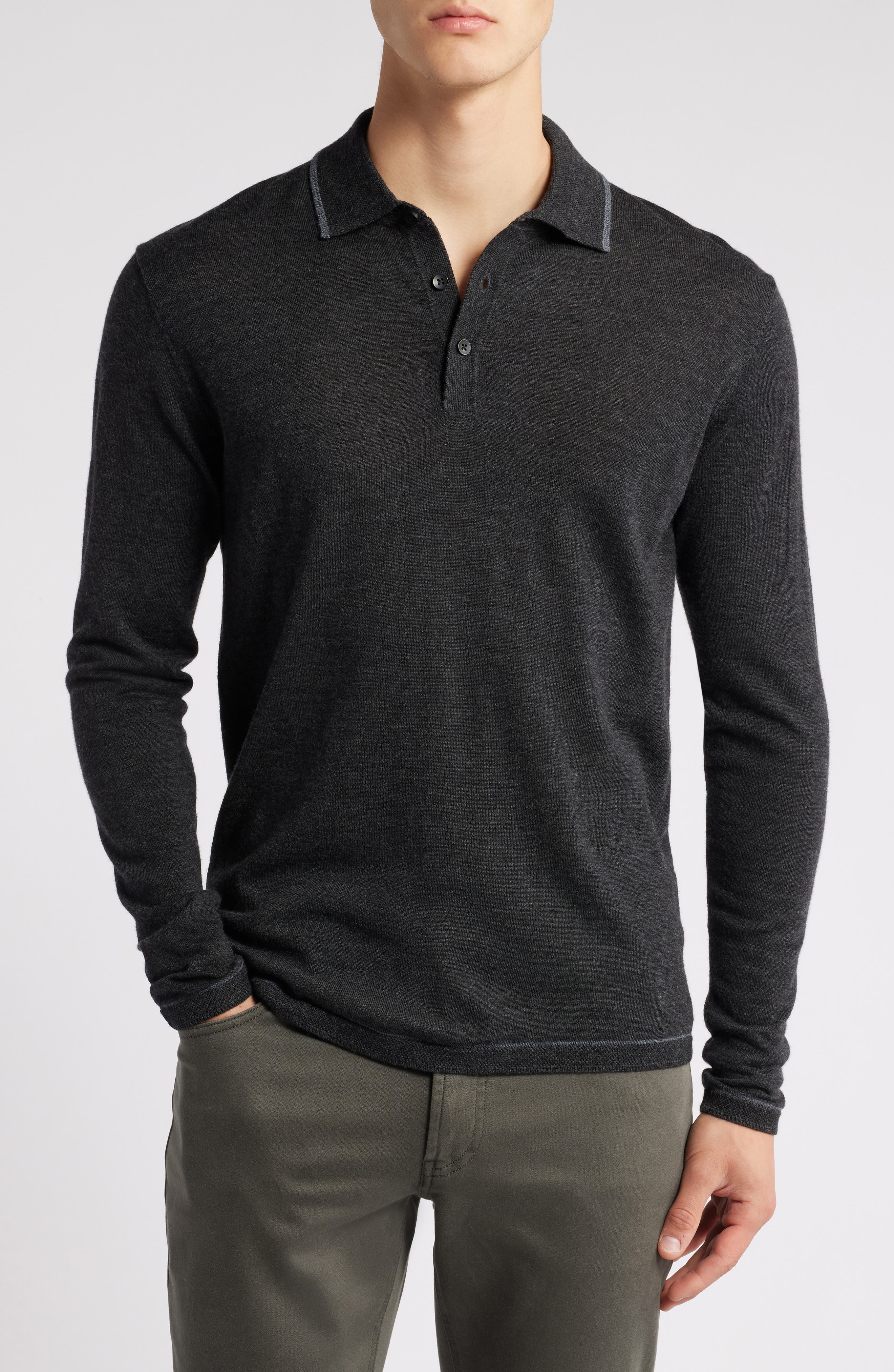 Robert Barakett Roman Long Sleeve Merino Wool Sweater Polo
