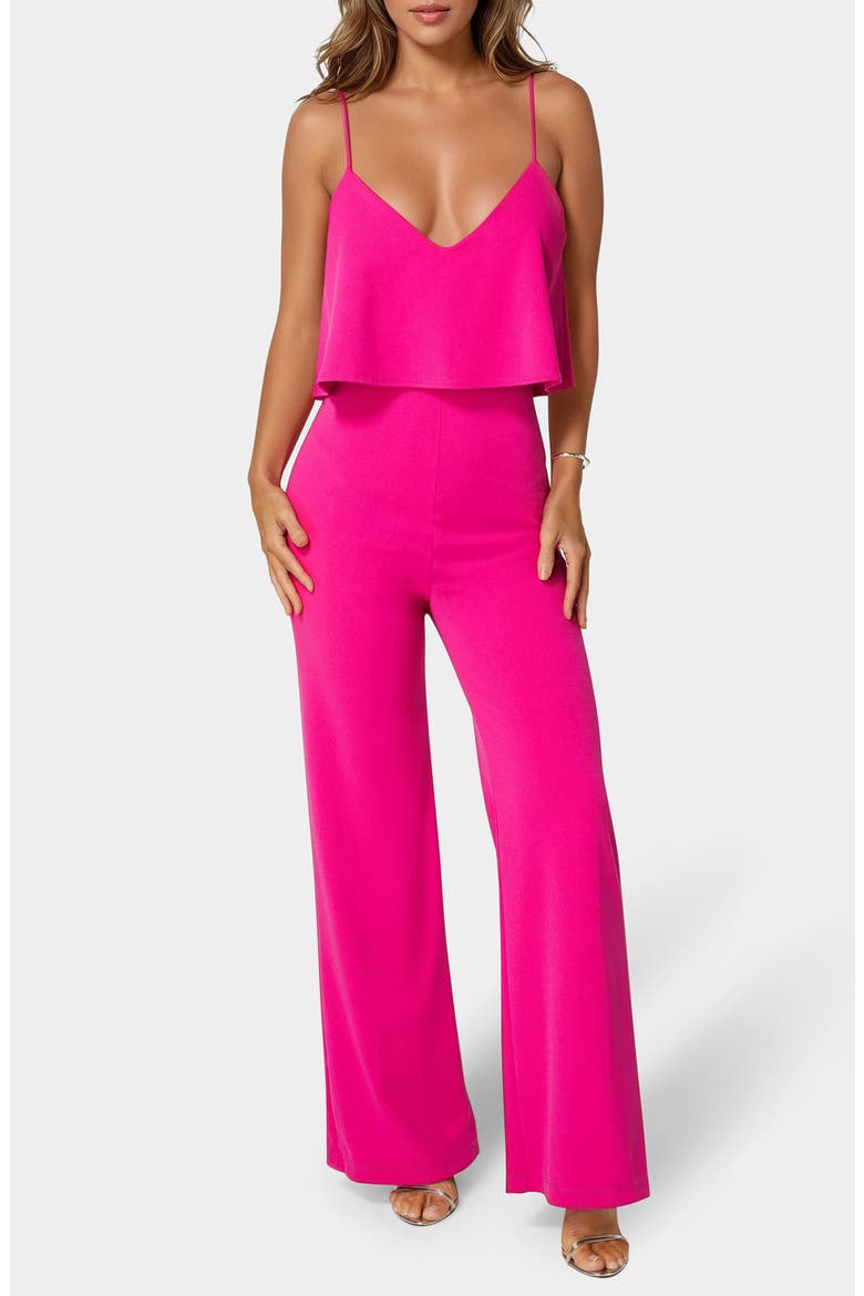 Ruffle Overlay Wide Leg Jumpsuit, Main, color, FUCHSIA