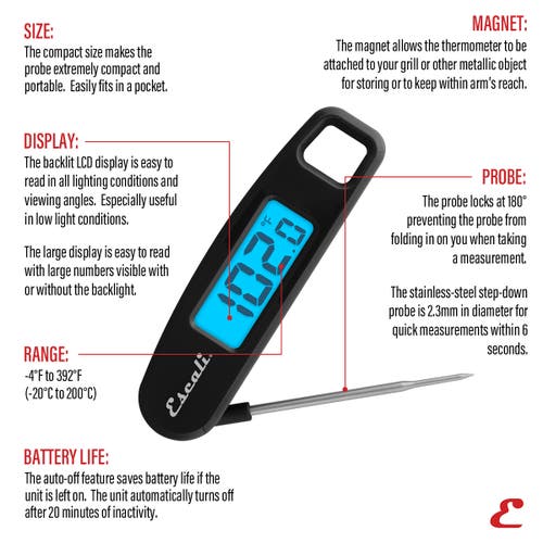 Escali Compact Folding Digital Thermometer In Black