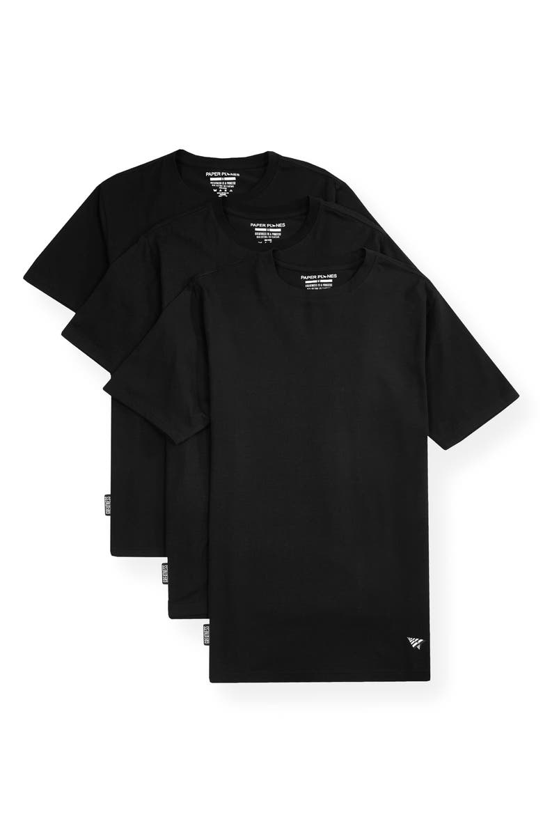 PAPER PLANES 3-Pack Essential Stretch Cotton Crewneck T-Shirt, Main, color, Black